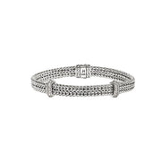 JOHN HARDY Icon Diamond Pave 6mm Silver Flat Link Chain Bracelet